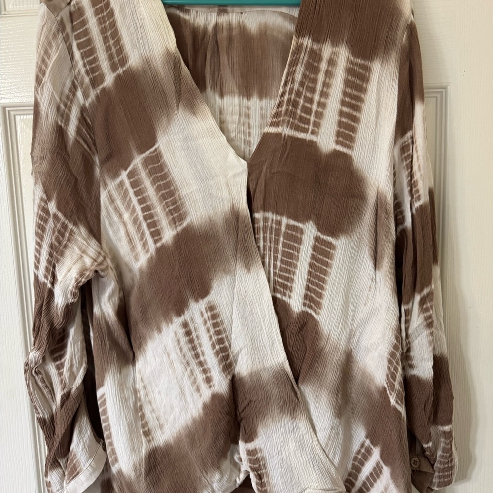 Brown and Cream Women's Top